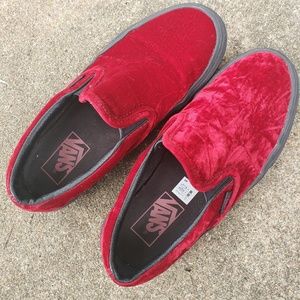 Vans red velvet slip-ons vintage